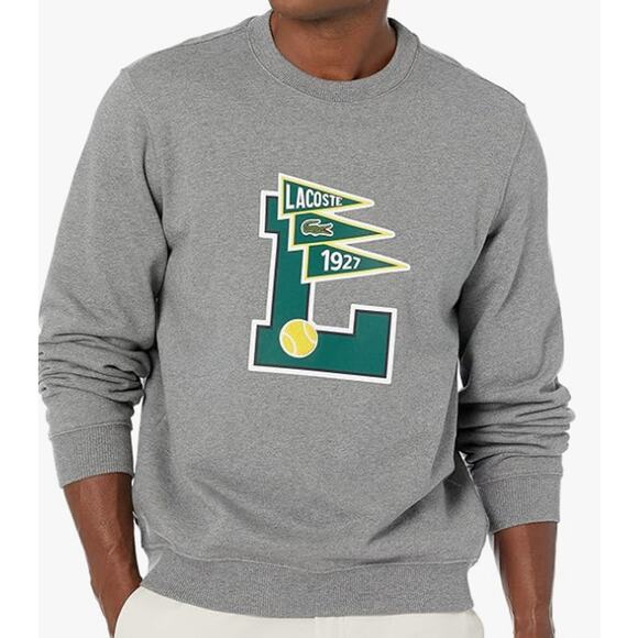 Lacoste Men's Long Sleeve Varsity L Crewneck Sweatshirt, Heather Lead 4XL - Picture 1 of 3